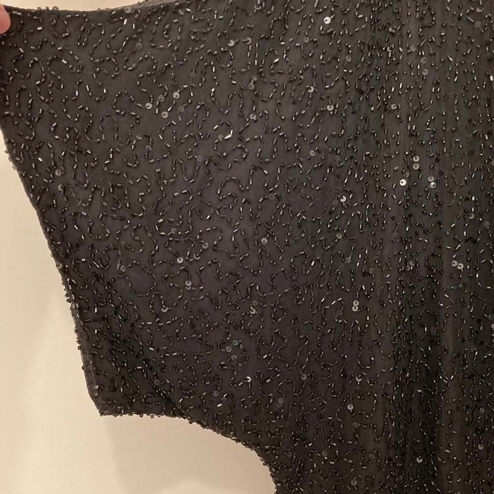 Pisarro Nights Black Sparkle Cold Shoulder Dress , silk fully beaded with liner